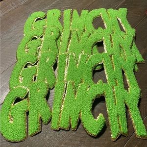 2 Grinchy Green and Sequin Chenille Patch 11” Two Single Patches Christmas